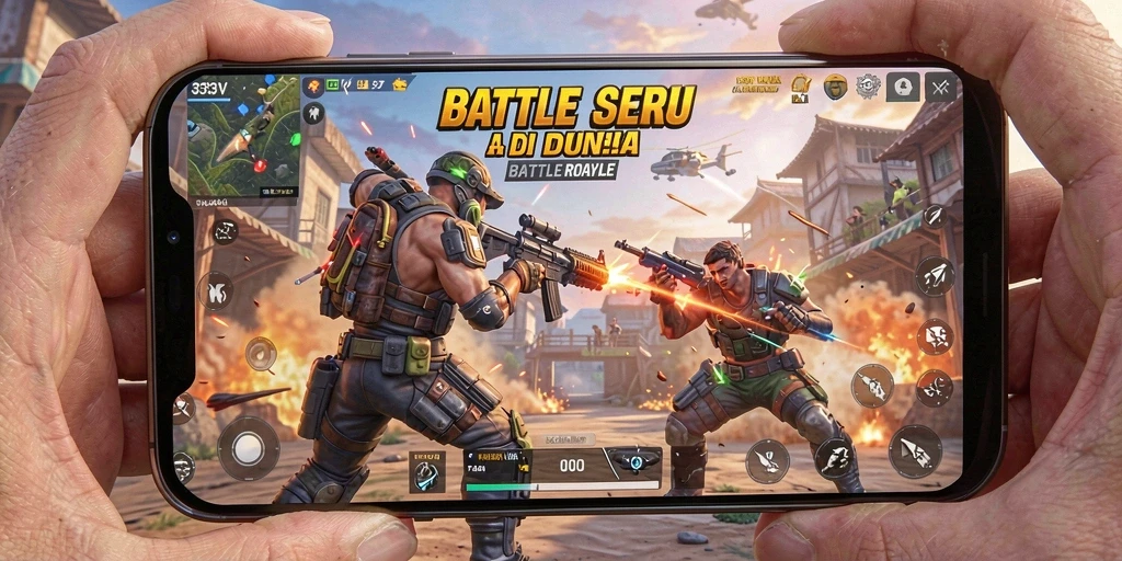 Screenshot utama 333V menunjukkan aksi mendebarkan dalam pertarungan Battle Royale.