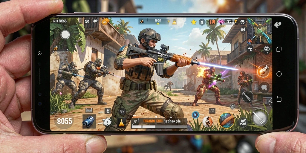 Gameplay mendebarkan dalam pertempuran Battle Royale.
