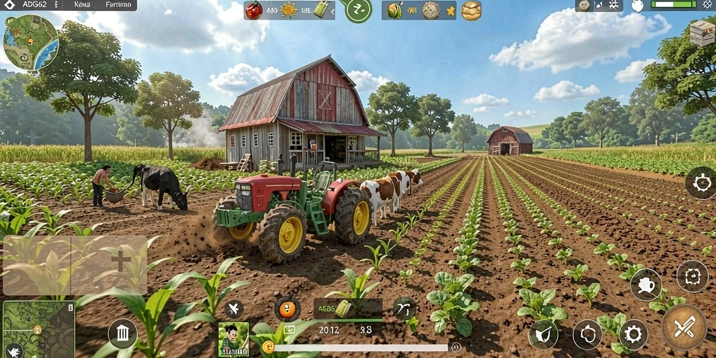 Tampilan gameplay menakjubkan dalam ADG62 dengan aktivitas pertanian yang seru.
