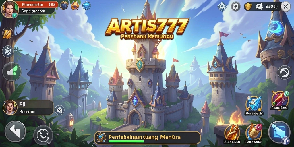 Tampilan gameplay ARTIS777 dengan menara pertahanan yang strategis.