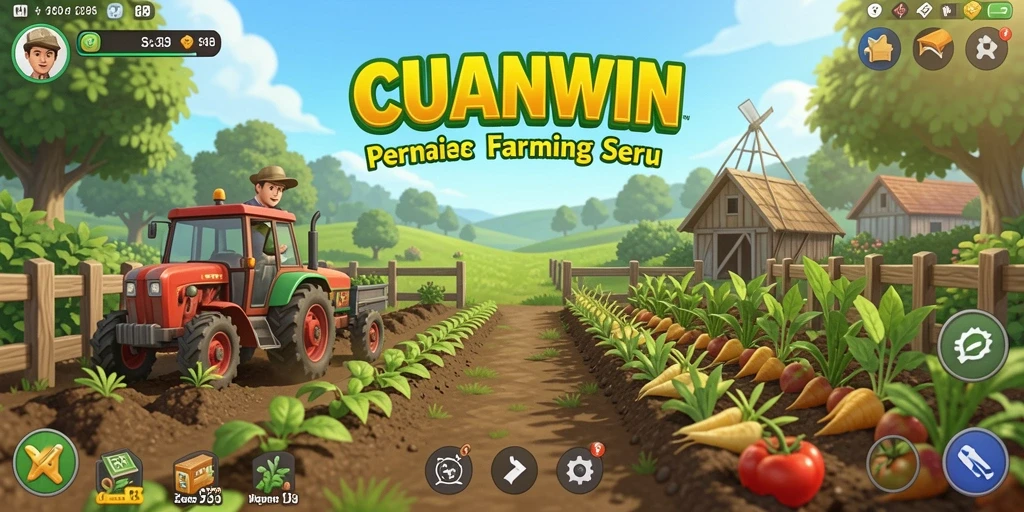 Screenshot CUANWIN menampilkan ladang hijau yang subur dan aktivitas bertani yang seru.