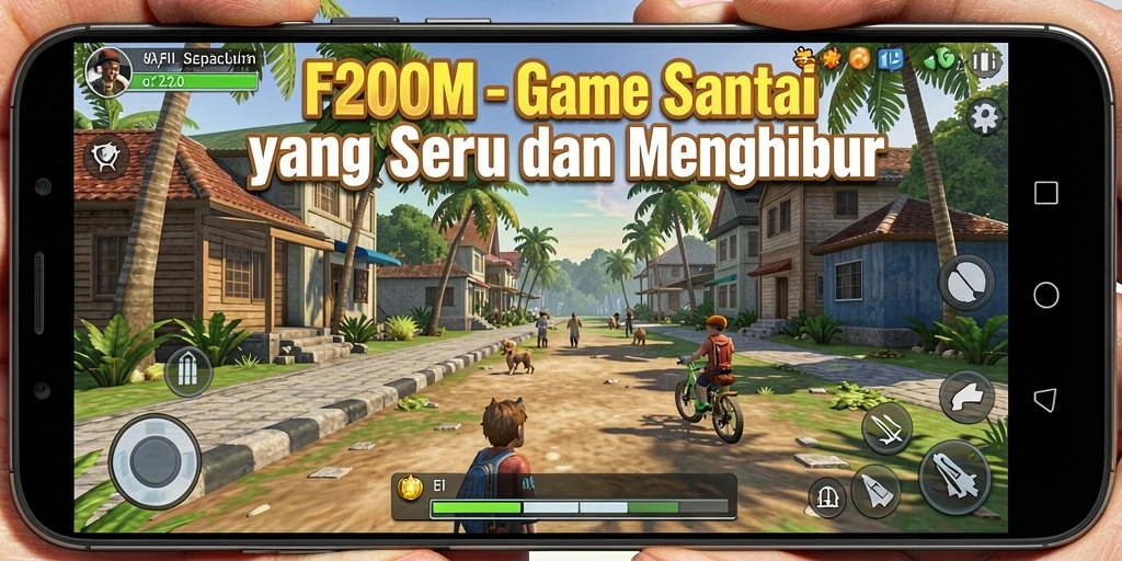 Tampilan gameplay F200M yang mengasyikkan dan penuh warna.