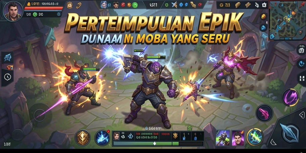 Screenshot utama gameplay LG111 menunjukkan pertempuran tim yang intens.