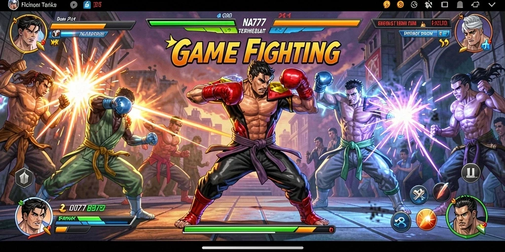 Screenshot gameplay NA777 menampilkan pertarungan epik dalam arena Fighting.