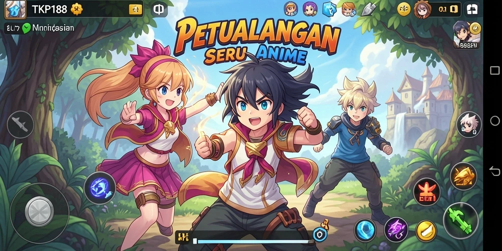 Tampilan gameplay TKP188 yang penuh aksi dan karakter anime menarik.