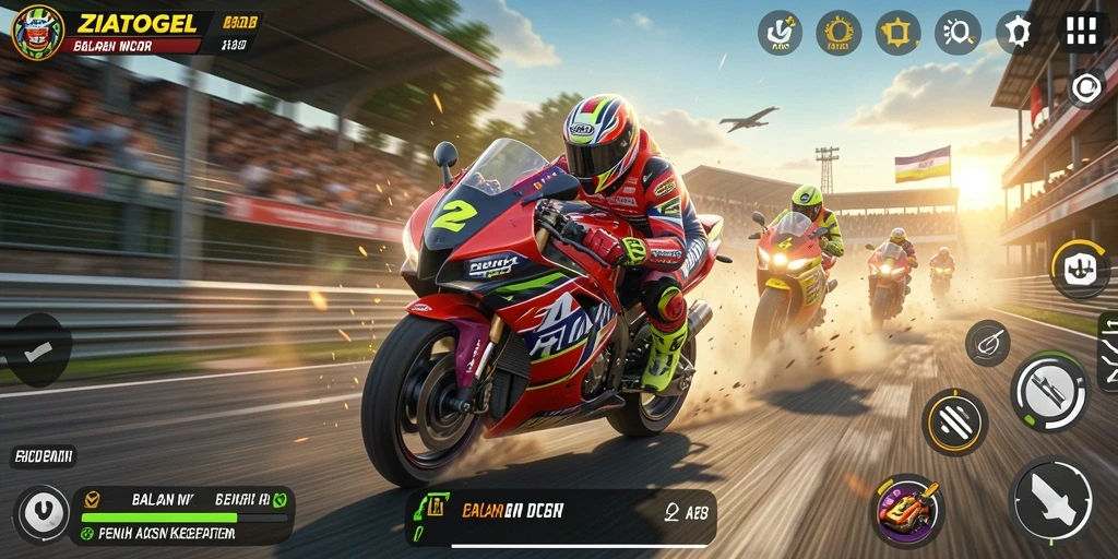 Gameplay balapan motor yang seru dan mendebarkan di ZIATOGEL.